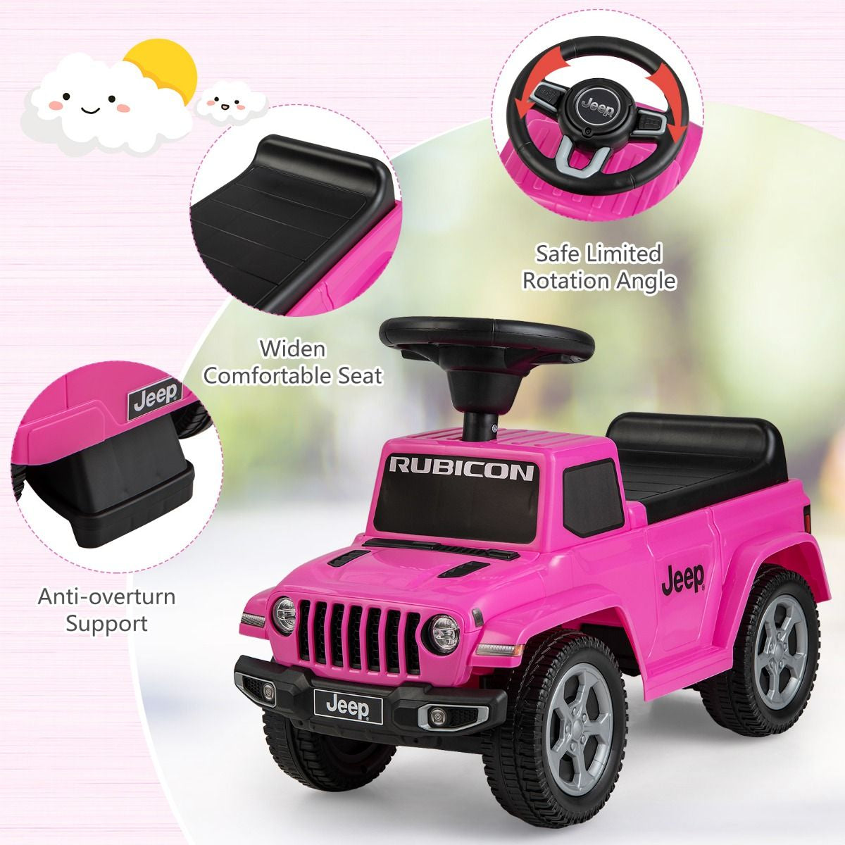 Licensed Jeep Ride on Push Car with Steering Wheel and Engine Sound for Ages 18-36 Months